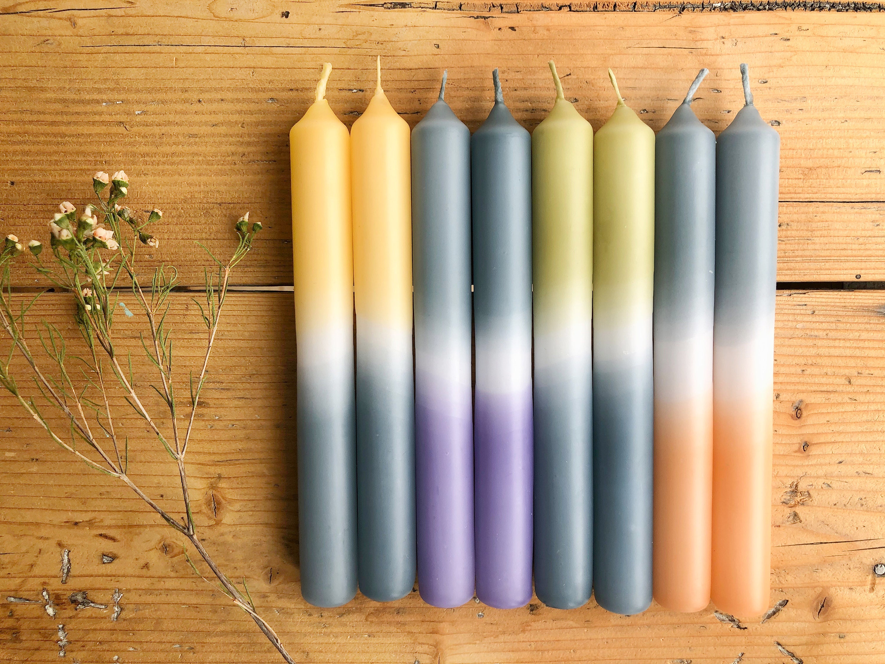 Ensemble de 8 Bougies Dip Dye, Teintes à La Main
