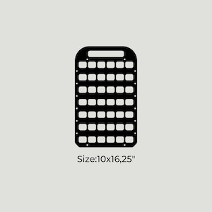 May include: Black metal grid panel with 40 square holes. Size: 10x16.25 inches.