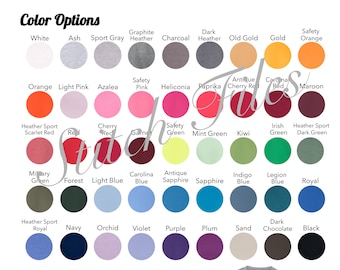 Gildan G180 Color and Size Chart, Gildan G18000 Color and Size Chart, Gildan Heavy Blend Crew Neck Size and Color Chart