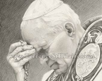 St. John Paul II, Totus Tuus, St. Pope John Paul 2, Catholic Art, JP2, Confirmation Gift, Pencil Drawing, Religious Art, Sacred Art, Saints