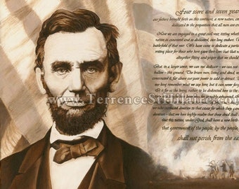 Abraham Lincoln, President Lincoln, Gettysburg, Patriotic Art, Civil War, 16th President, Emancipation, Battle of Gettysburg, American art