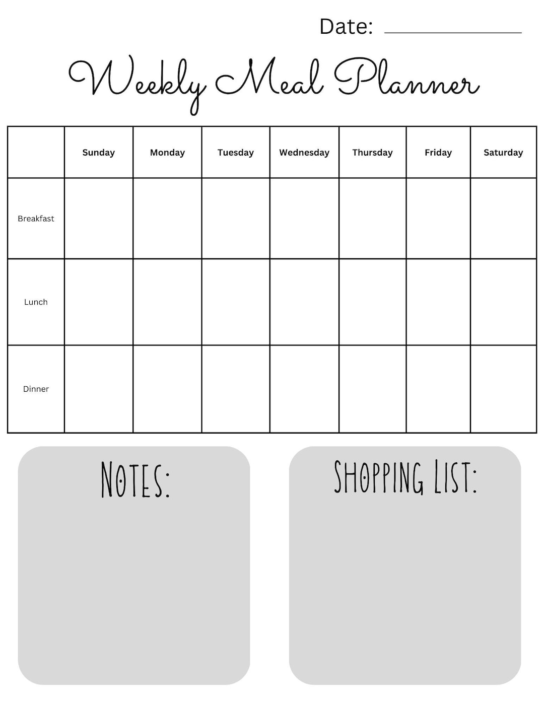 Simple and Cute Weekly Meal Planner Printable - Etsy
