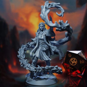 Leyna Al'mont - Drow/Elf Wizard/Ceric/Sorcerer- Elemental Cataclysm - Highly Detailed Resin 8k 3D Printed Miniature
