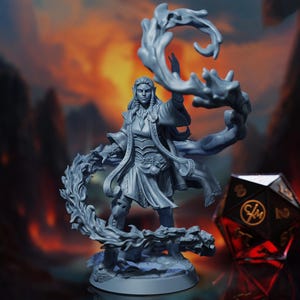 Leyna Al&#39;mont - Drow/Elf Wizard/Ceric/Sorcerer- Elemental Cataclysm - Highly Detailed Resin 8k 3D Printed Miniature