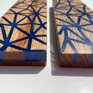 Pair Oak wood and Epoxy Resin blue stripes Knife Scales Blank Knife Maker Handles
