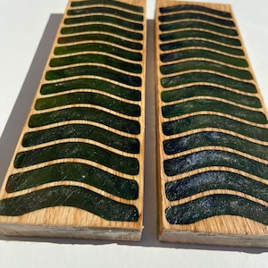 Pair Oak wood and Epoxy Resin dark mix waves Knife Scales Blank Knife Maker geometry Handles DIY design geometry blanks