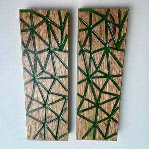 Pair Oak wood and Epoxy Resin green stripes Knife Scales Blank Knife Maker Handles