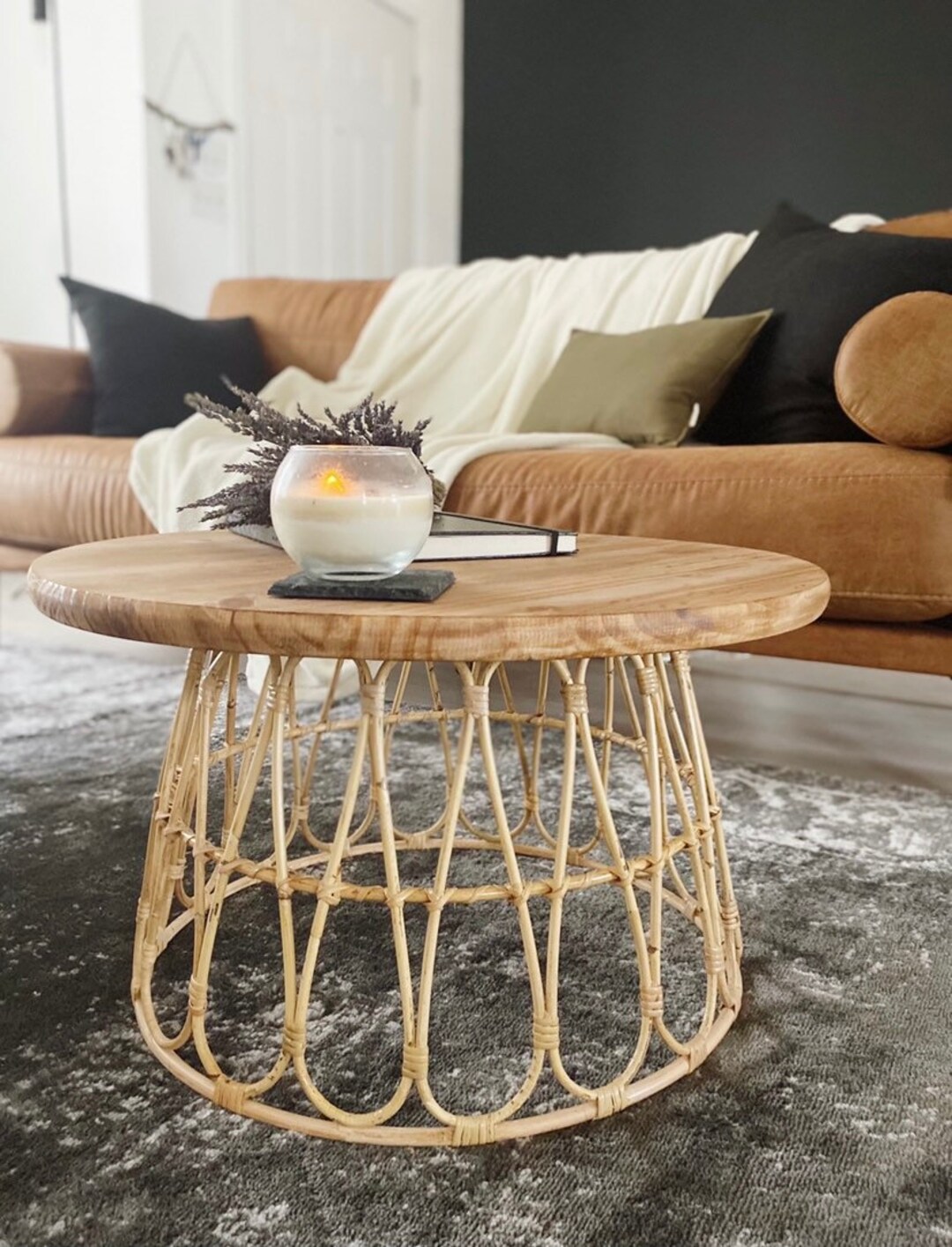 Bohemian Rattan Urban Chic Coffee Table Small Round Natural Boho Woven