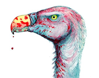 Whimsical Artwork Skeksis Vulture Fantasy Art Pencil Artwork Crystal Ball Witchy Artwork Oracle Illustration
