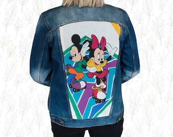 S - Veste en jean customisée - Disney Mickey & Minnie Mouse