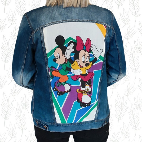 S - Veste en jean customisée - Disney Mickey & Minnie Mouse