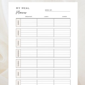 Simple Weekly Meal Planner Printable Template, 7 Day Menu Plan, Food ...