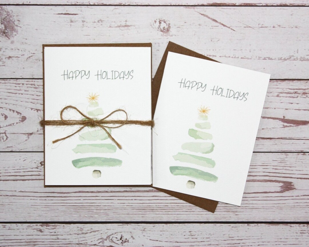 Watercolor Holiday Card Set. Modern Christmas Tree Cards. Blank Cards ...