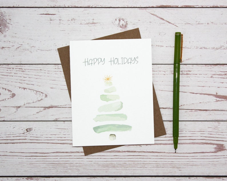 Watercolor Holiday Card Set. Modern Christmas Tree Cards. Blank Cards ...