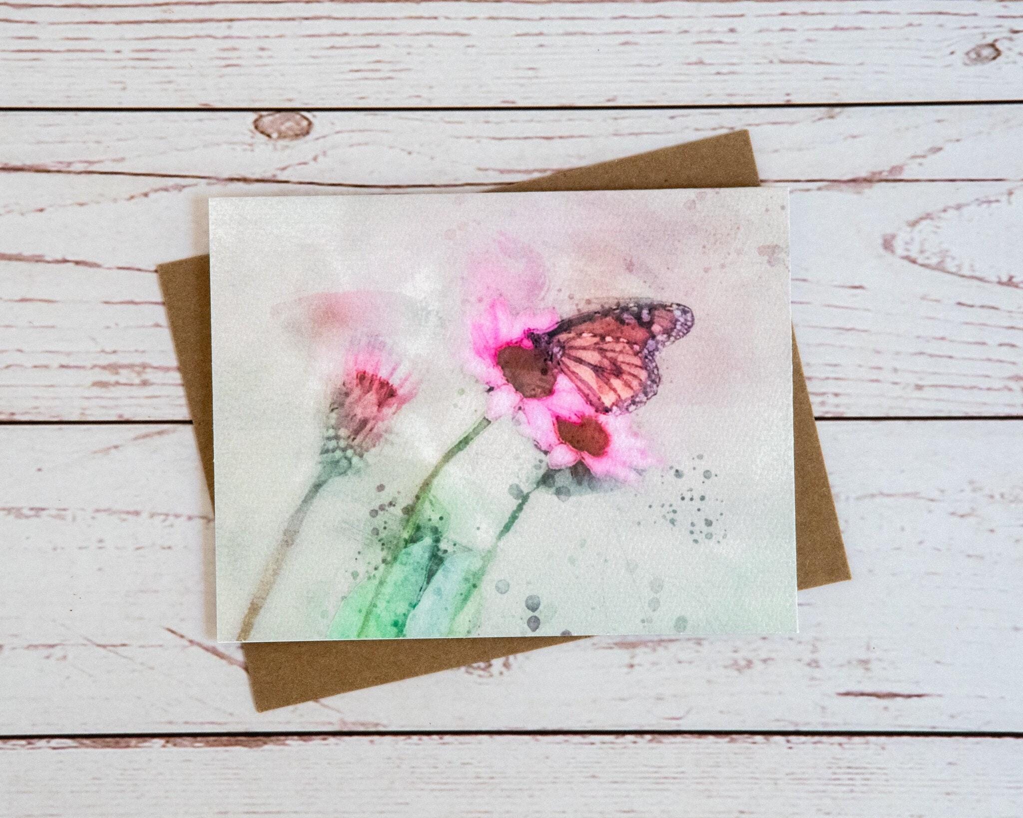 Coneflower Butterfly Note Card, Blank Folded Card - Etsy