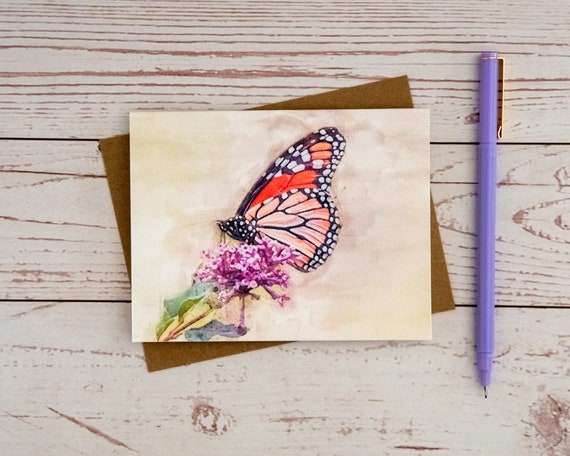 Folded Note Card Stationary For Women Monarch Butterfly Note Card ...