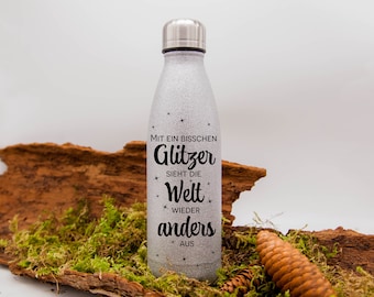 Thermosflasche mit Glitzer 500ml/Trinkflasche/Edelstahlflasche/isoliert mit Wunschmotiv/ -text, Namen, personalisiert, individuell gestaltet