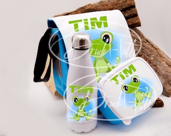 Kindergarten set personalized / individual kindergarten set, children's carrier bag, thermal bottle and bread tin with desired motif and name