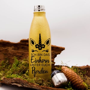Thermos bottle with glitter 500ml/drinking bottle/stainless steel bottle/insulated with desired motif/text, name, personalized, individually designed
