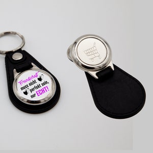 Key fob with desired motif / desired text with name and shopping cart chip, customizable