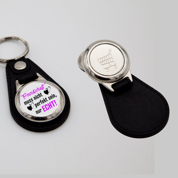 Key fob with desired motif / desired text with name and shopping cart chip, customizable