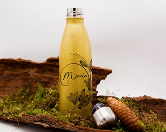 Termo botella con purpurina 500ml / botella de bebida / botella de acero inoxidable / aislado con el motivo / texto deseado, nombre, personalizado, diseñado individualmente