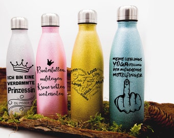 Termo botella con purpurina 500ml / botella de bebida / botella de acero inoxidable / aislado con el motivo / texto deseado, nombre, personalizado, diseñado individualmente