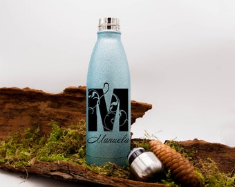 Termo botella con purpurina 500ml / botella de bebida / botella de acero inoxidable / aislado con el motivo / texto deseado, nombre, personalizado, diseñado individualmente