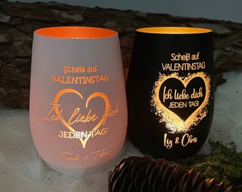 Windlicht - Valentinstag - Ich Liebe Dich - personalisierbar - Gravur Namen - Liebe - Jahrestag