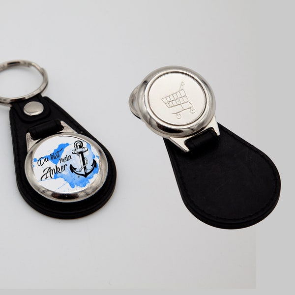 Key fob with desired motif / desired text and shopping cart chip, customizable