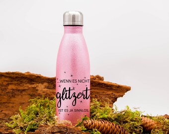 Termo botella con purpurina 500ml / botella de bebida / botella de acero inoxidable / aislado con el motivo / texto deseado, nombre, personalizado, diseñado individualmente