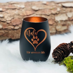 Lantern / Mourning Light -Heart Paw- We miss you -with additional engraving and date, memorial light, grave light, remembrance light, mourning