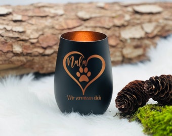 Lantern / Funeral Light -Heart Paw- We miss you -with additional engraving and date, memorial light, grave light, memorial light, mourning