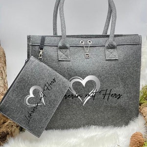 Filztasche mit Wunschmotiv/ individuell personalisiert/ MOM/ Mama/ Oma/ schönes Geschenk die Frau/ Erzieherin/ Lehrerin oder für sich Lehrerin mit Herz