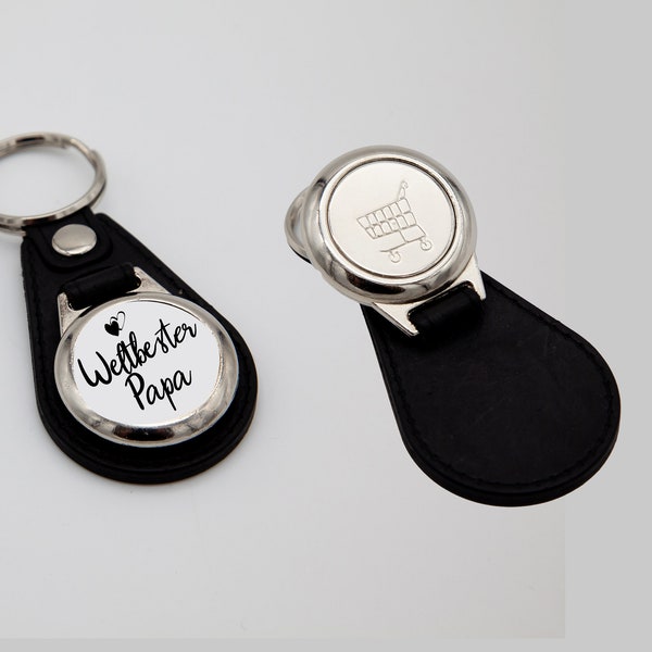 Key fob with desired motif / desired text and shopping cart chip, customizable