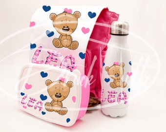 Kindergarten set personalized / individual kindergarten set, children's backpack, thermal bottle and bread tin with desired motif and name