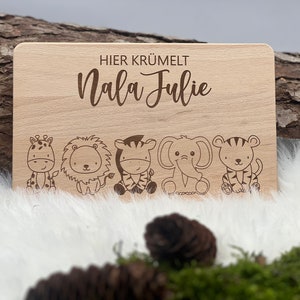 Breakfast board, Breakfast board with engraving, cutting board, wooden board for children, laser engraving, personalized board, safari animals