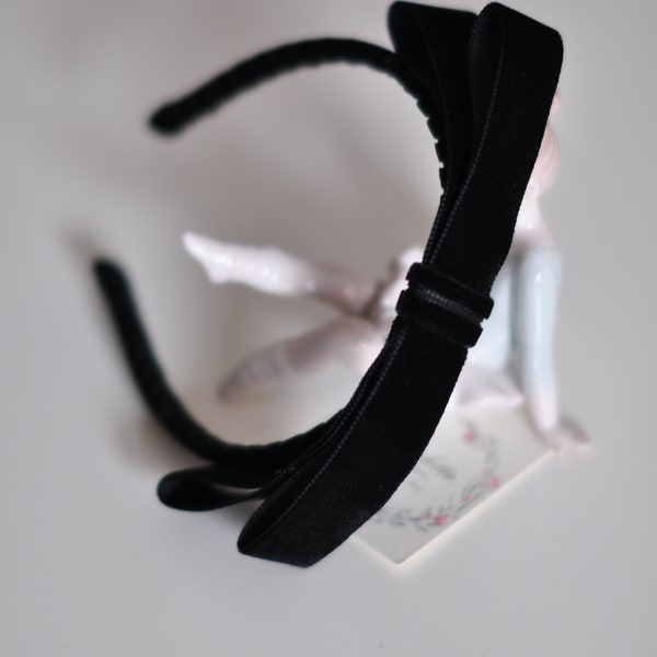 Womens Velvet Headband with Bow in the Center, Barbiecore Headband, Narrow Multicolor Big Bow Headband, Gifts for Her