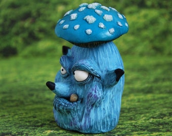 Elf fox mushroom weird sculpture, creepy cute figurine forest monster art decor creature