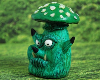 Mushroom Fox Sculpture, Creepy Cute Weird OOAK Fantasy Art Figurine, Whimsical Fairy Garden Decor