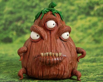 Escultura de monstruo calabaza, figura de arte fantástica extraña y espeluznante, única en su tipo, regalo de decoración de Halloween peculiar
