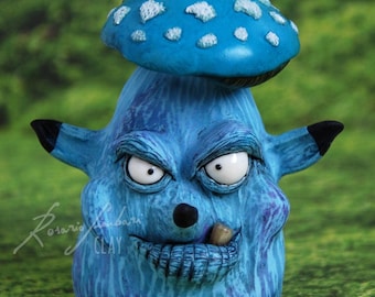 Rzeźba ducha lisa z grzybem, przerażająca, słodka i dziwna figurka fantasy OOAK, prezent do ogrodu wróżek