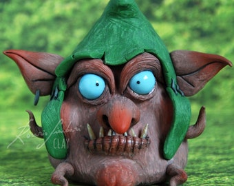 Forest Goblin-sculptuur, OOAK griezelig schattig raar Fantasy Art-beeldje, Weirdcore Curio-plankdecor
