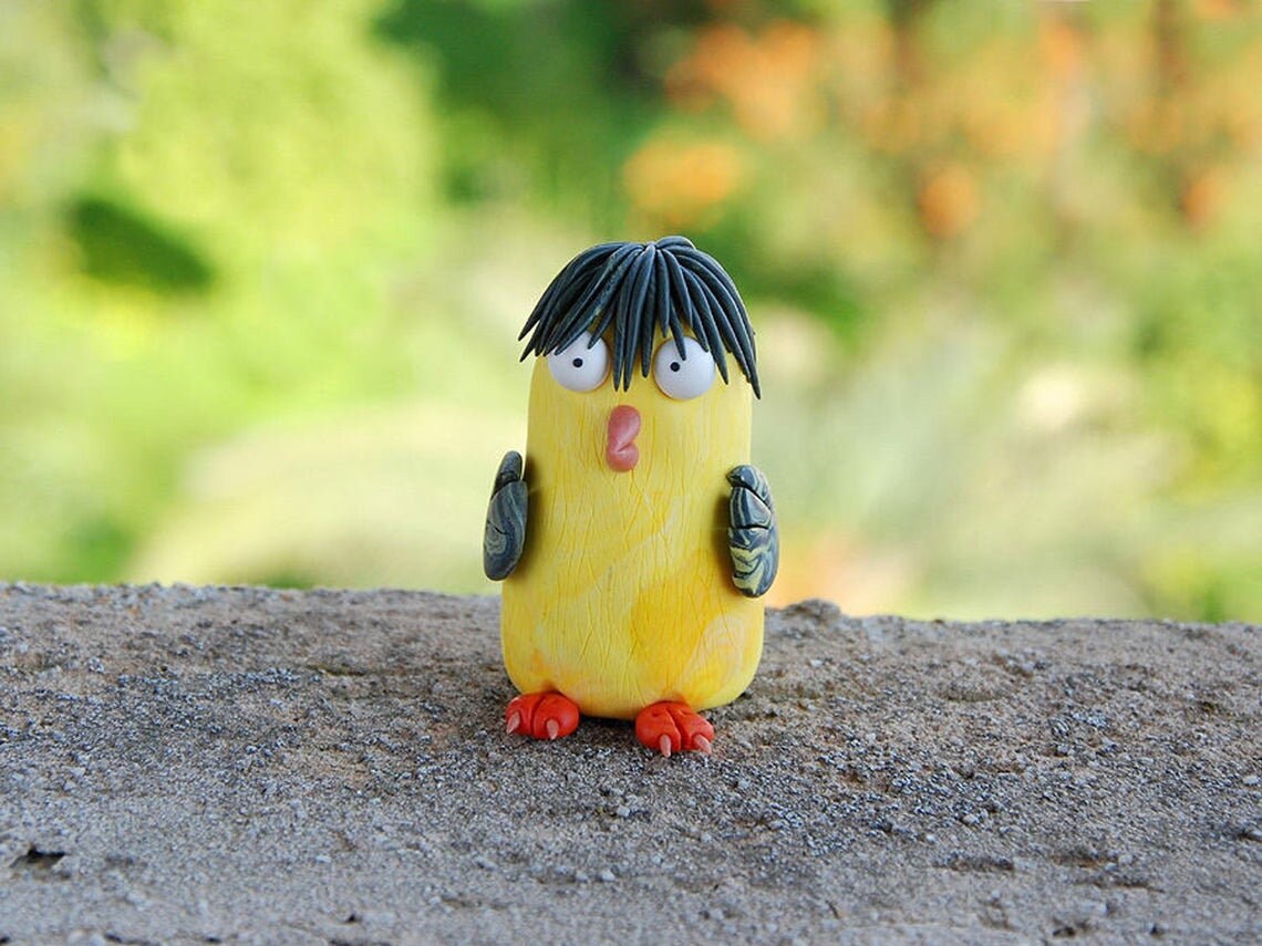 Polymer clay canary bird ornament funny chick bird sculpture | Etsy