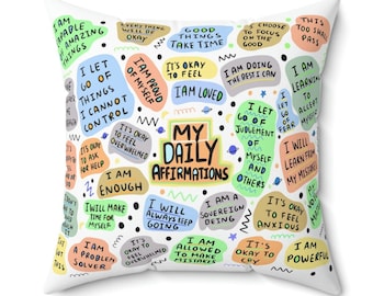 Positive Affirmations Pillow, Mental Health Pillow, Inspirational Pillow, Self Esteem, Counselors, Therapist Pillow, Self-care Gift, Office