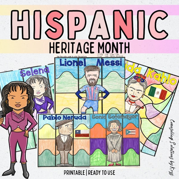 Hispanic Heritage Month Coloring Sheets, Color by Code,  National Hispanic Heritage Month Coloring Sheets ,  Cinco de Mayo, latinos