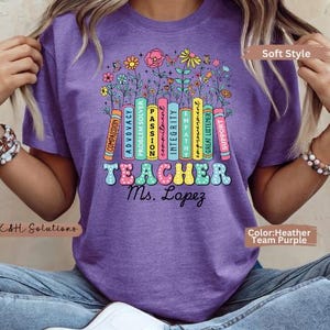 Flowers and Books Teacher Shirt, Whimsical Teacher Tee, Gift for Educators, Back to School Apparel, Teacher Appreciation Gift, Custom Tshirt