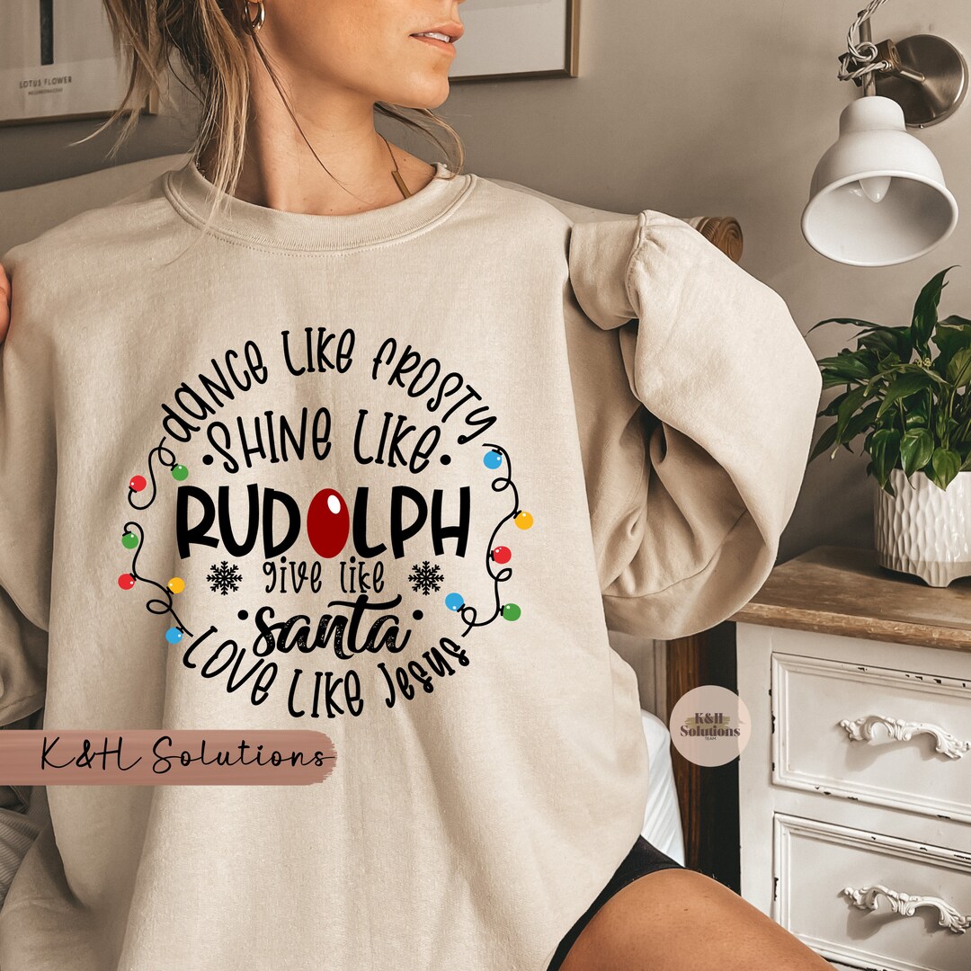 Women's Christmas T-Shirt - 'Dance Like Frosty Shine Like Rudolph' Holiday Plaid Sleeve Top, Grey, Large, Long Sleeve