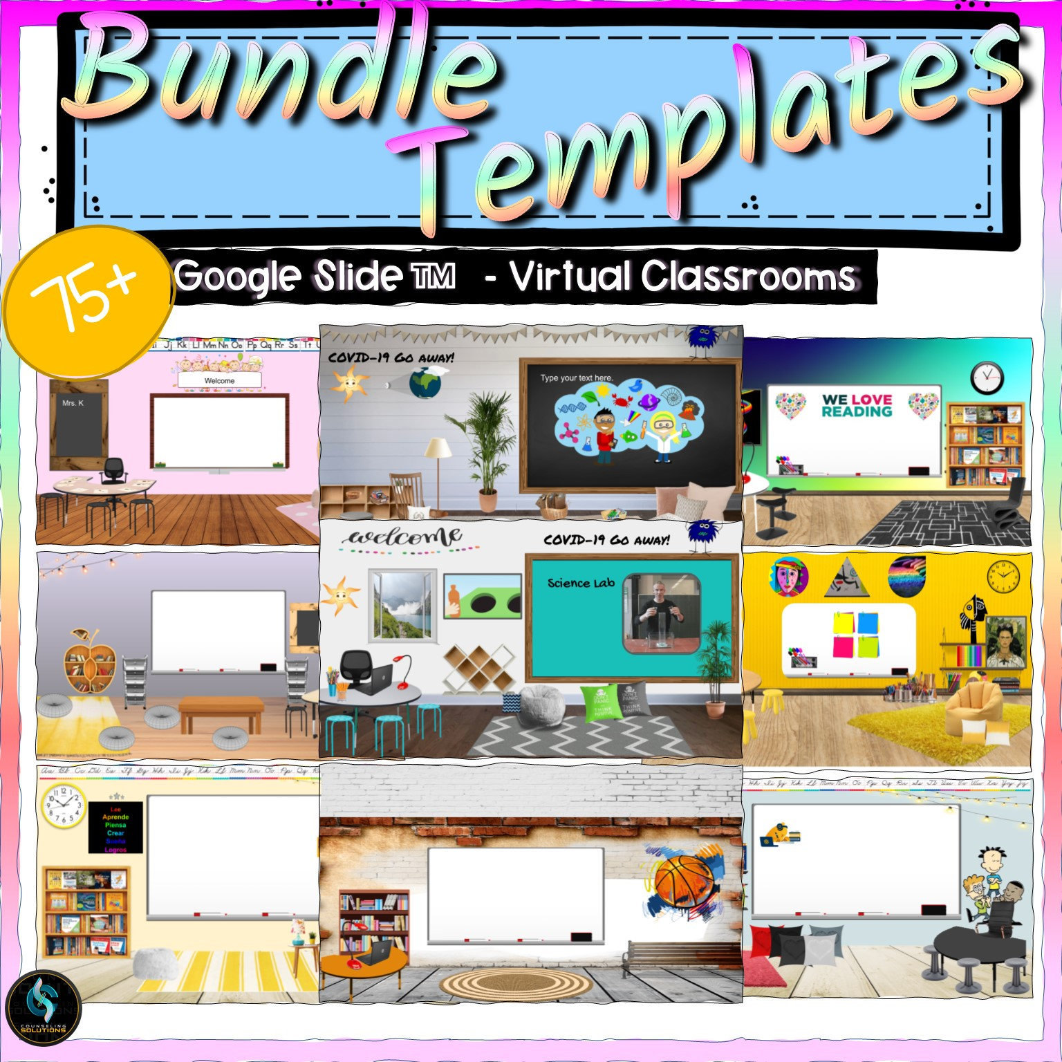 Google Slide Templates Virtual Classroom BUNDLE Distance | Etsy