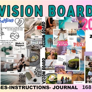 Christian Women Vision Board Kit & Journal Bundle: Faith, Goals, and Dreams Planner with Stickers, Quotes, 168-Page PDF docs, Bonus Journal